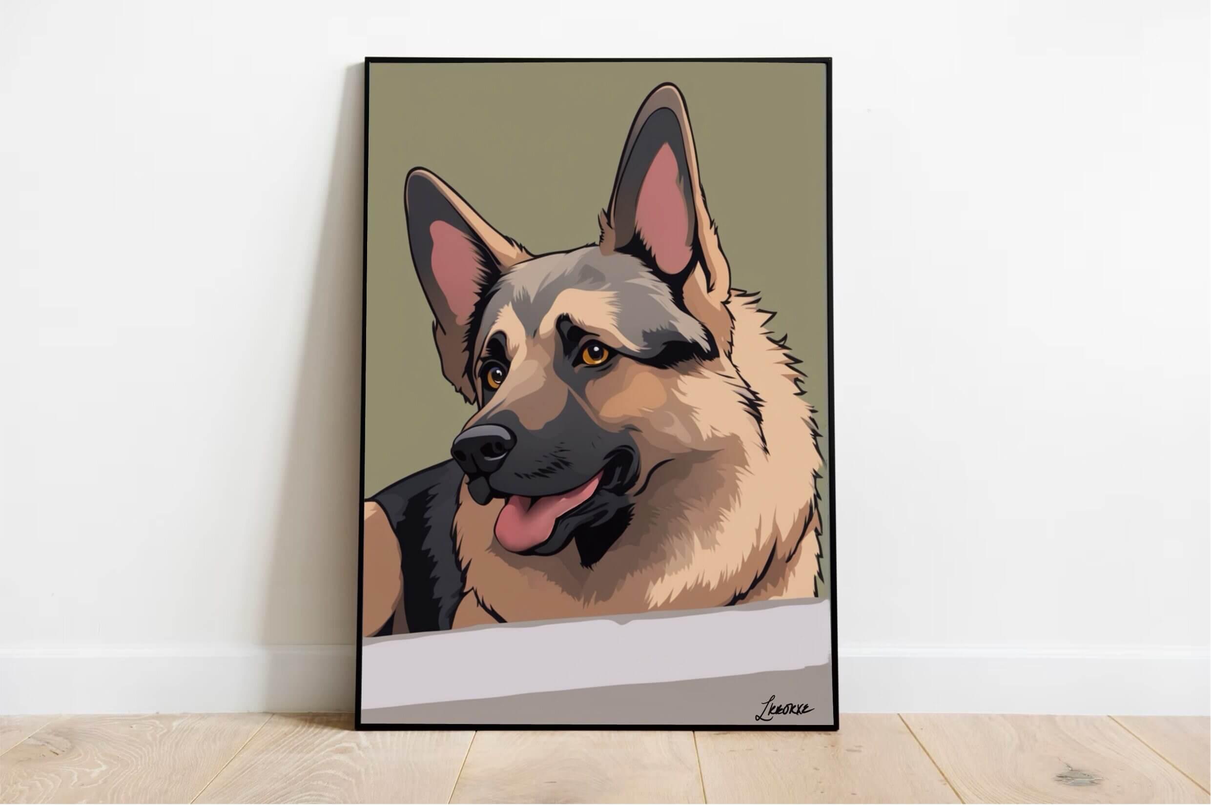 German Shepherd Cartoon Print | Loyal Dog Wall Art | Buy Online from The Home Crafters