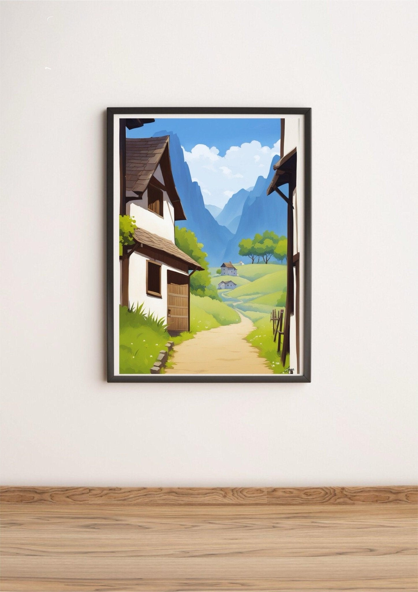 Serene Retreat Village Print – Peaceful Mountain Art | Buy Online from The Home Crafters