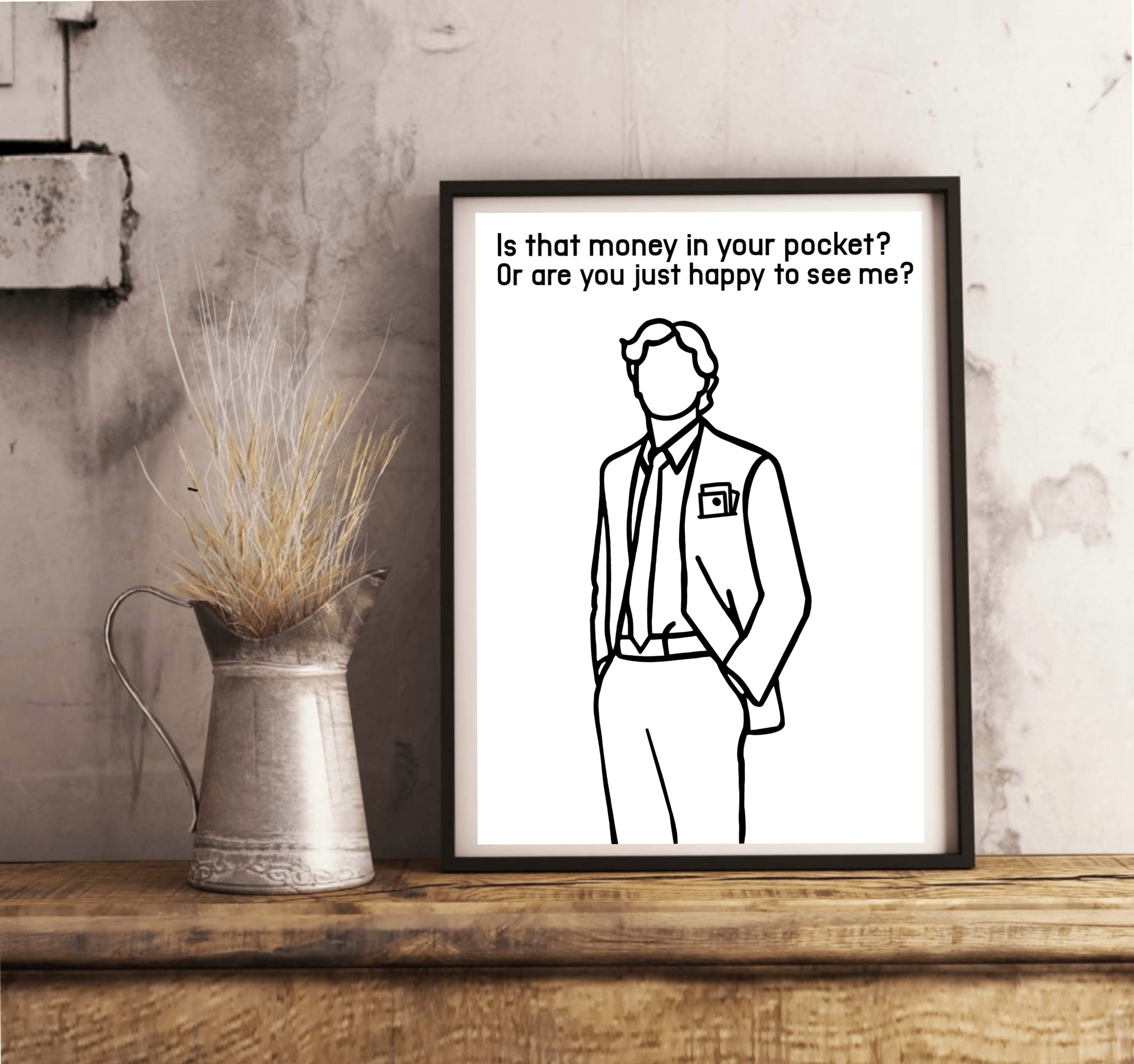 Prosperous Greetings – Suit & Money Humor Minimalist Print | Buy Online from The Home Crafters