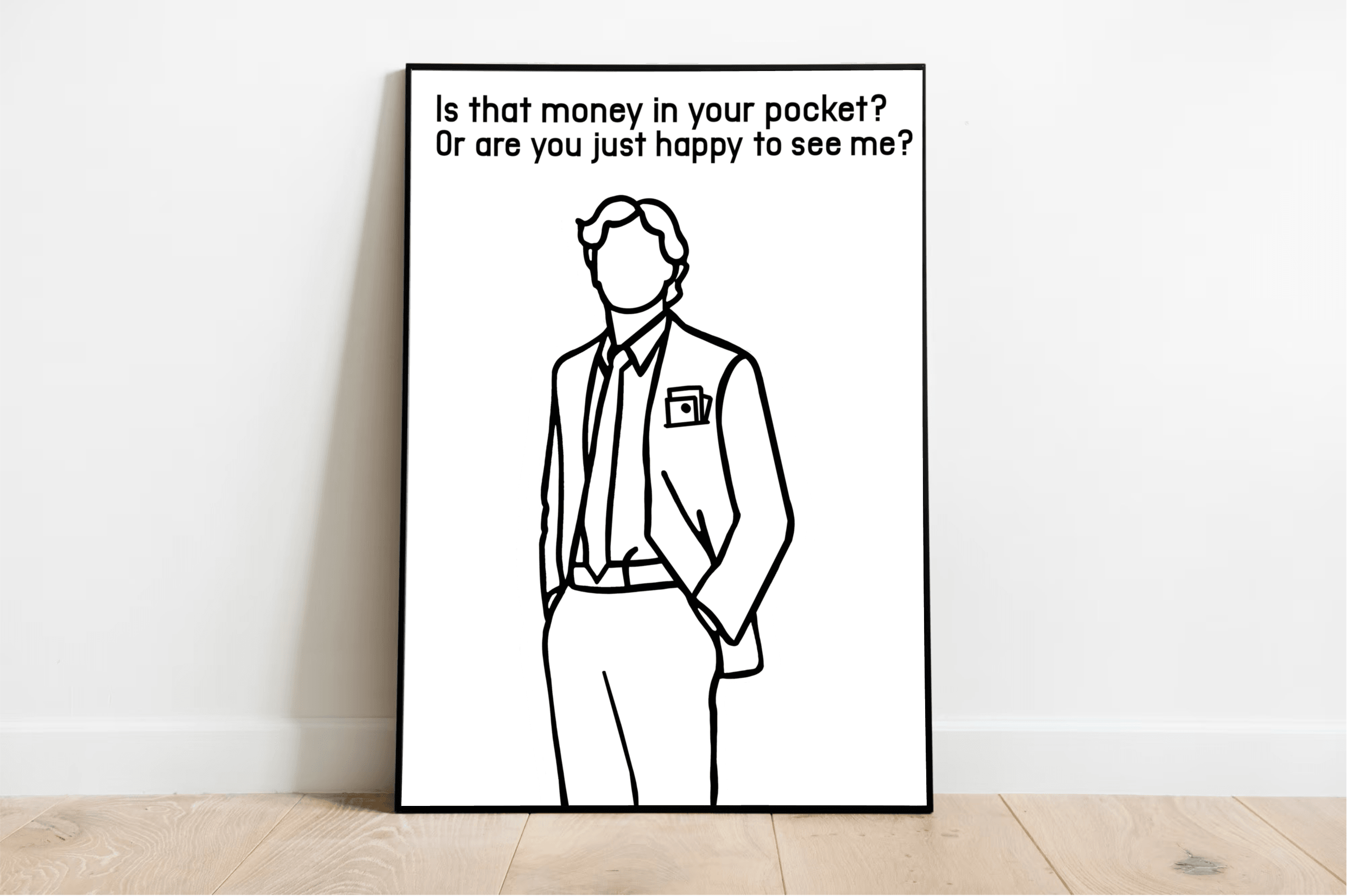 Prosperous Greetings – Suit & Money Humor Minimalist Print | Buy Online from The Home Crafters