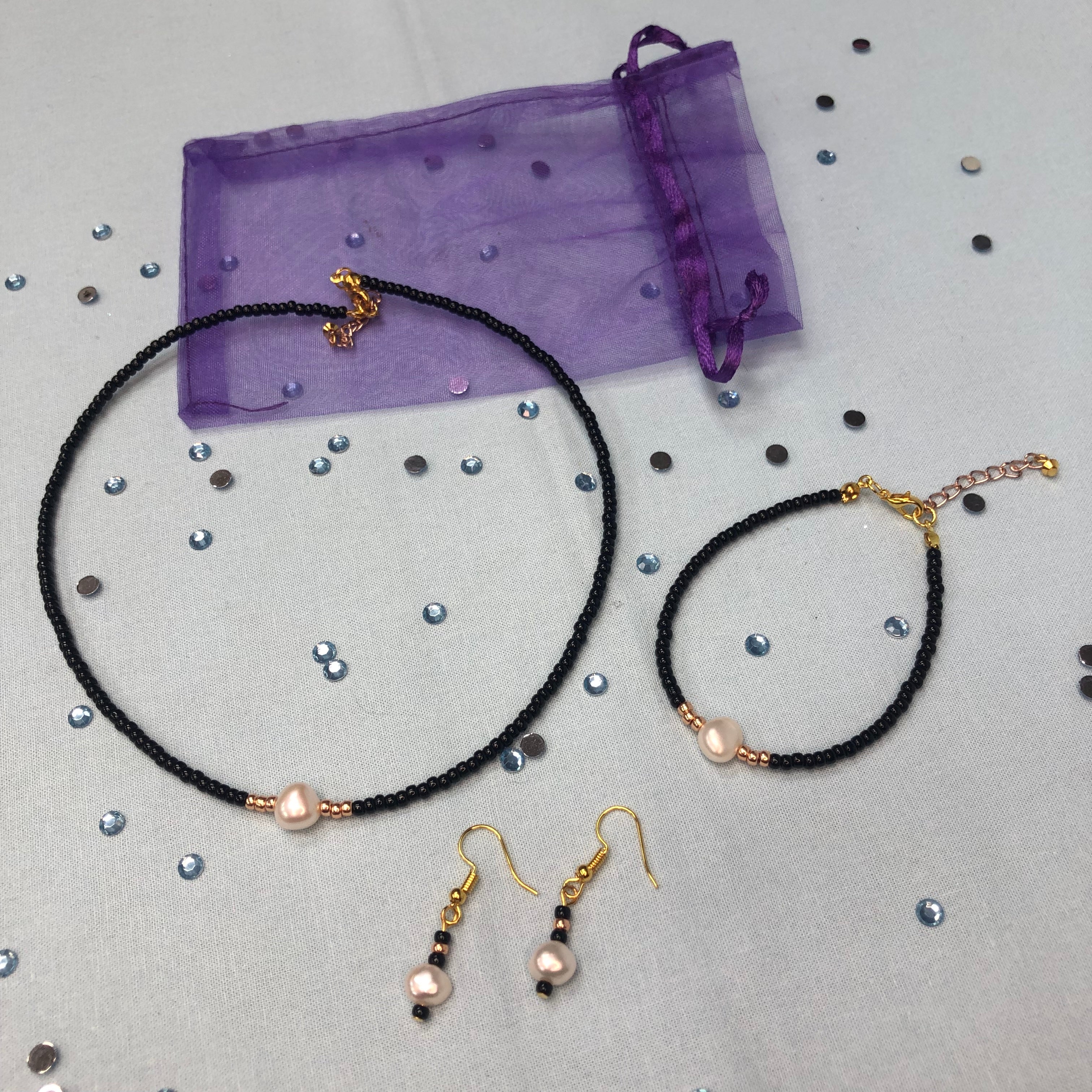 K Designs: Handmade Jewellery Set - Black Seed Beads