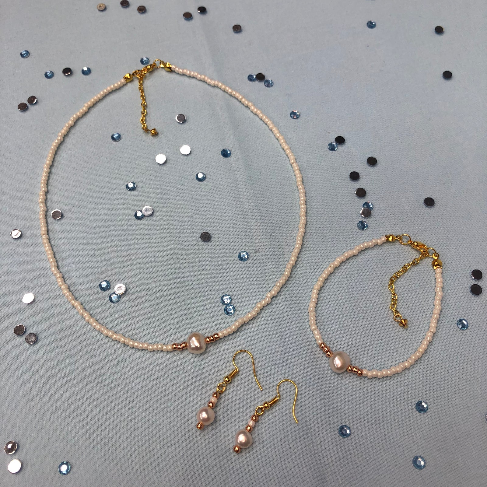 K Designs: Handmade Jewellery Set - White Seed Beads