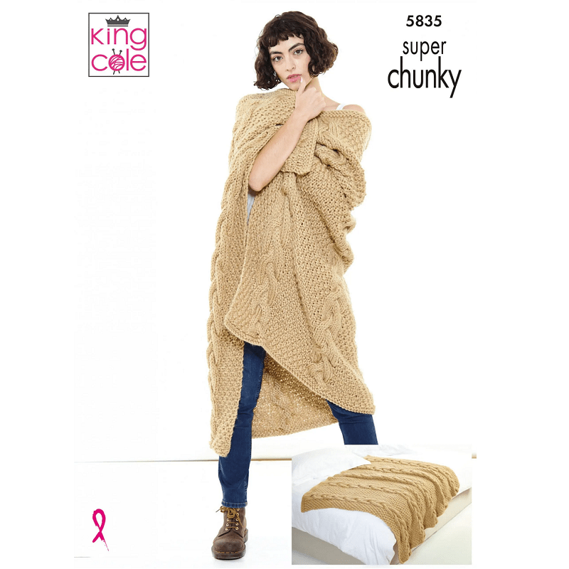 King Cole Cable Throw & Bed Runner Knitting Pattern 5835 - Super Chunky | Buy Online from The Home Crafters