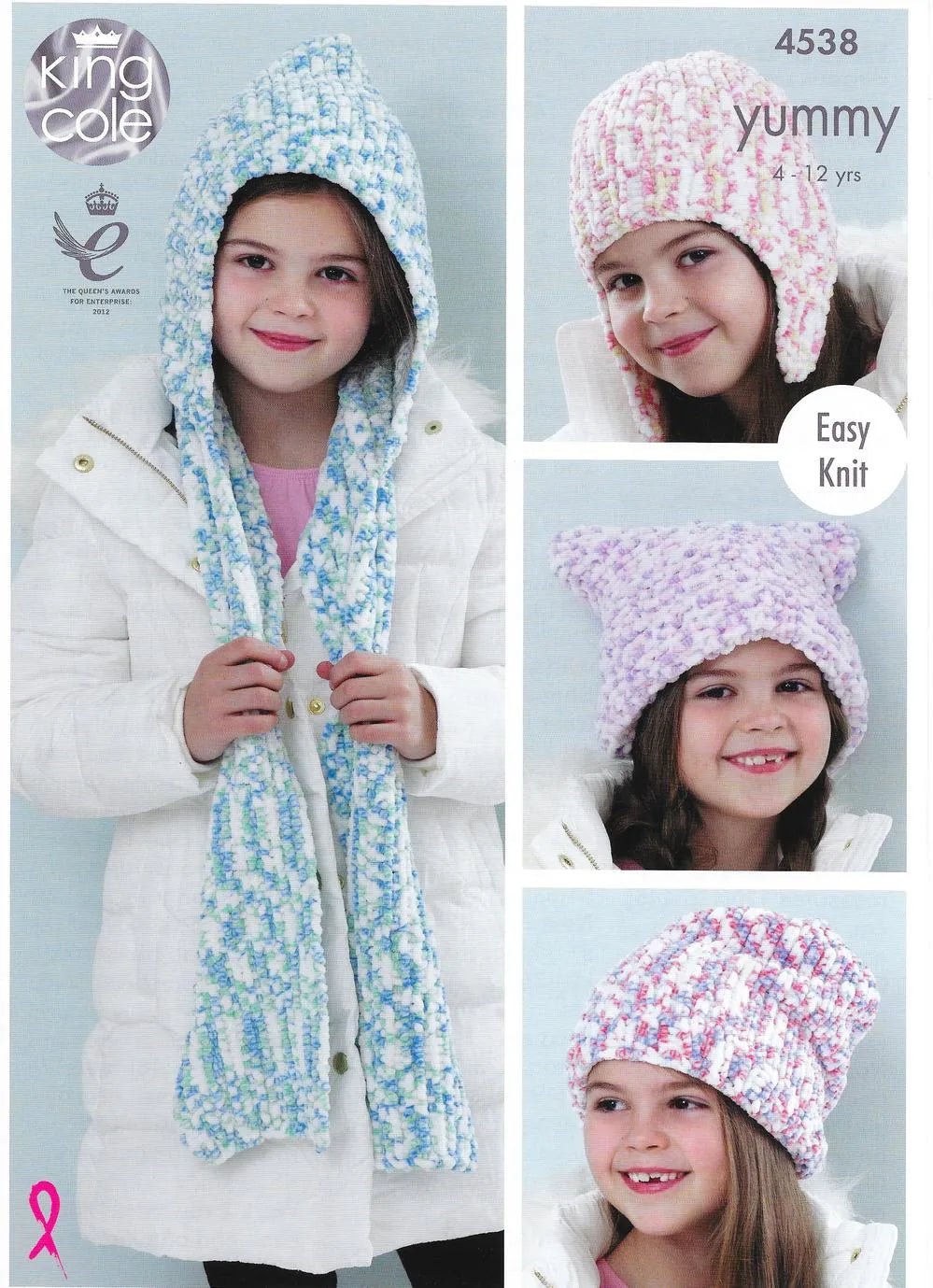 King Cole Easy Knit Childs Scarf and Hats Knitting Pattern 4538 - Yummy Chunky | Buy Online from The Home Crafters