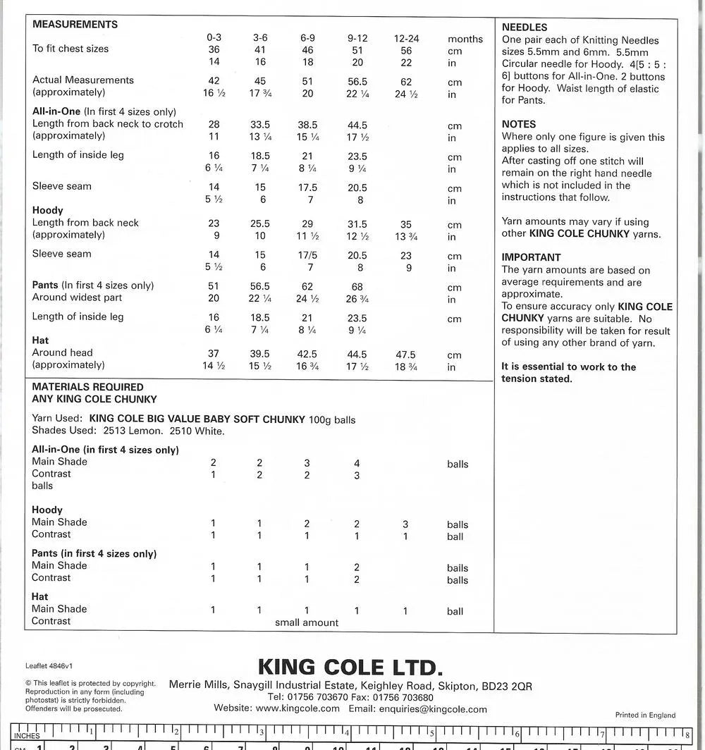 King Cole Easy Knit Babies Onesie, Hoodie, Pants & Hat Knitting Pattern 4846 - Chunky | Buy Online from The Home Crafters
