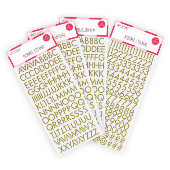 Love to Craft Alphabet and Number Stickers - Gold Glitter