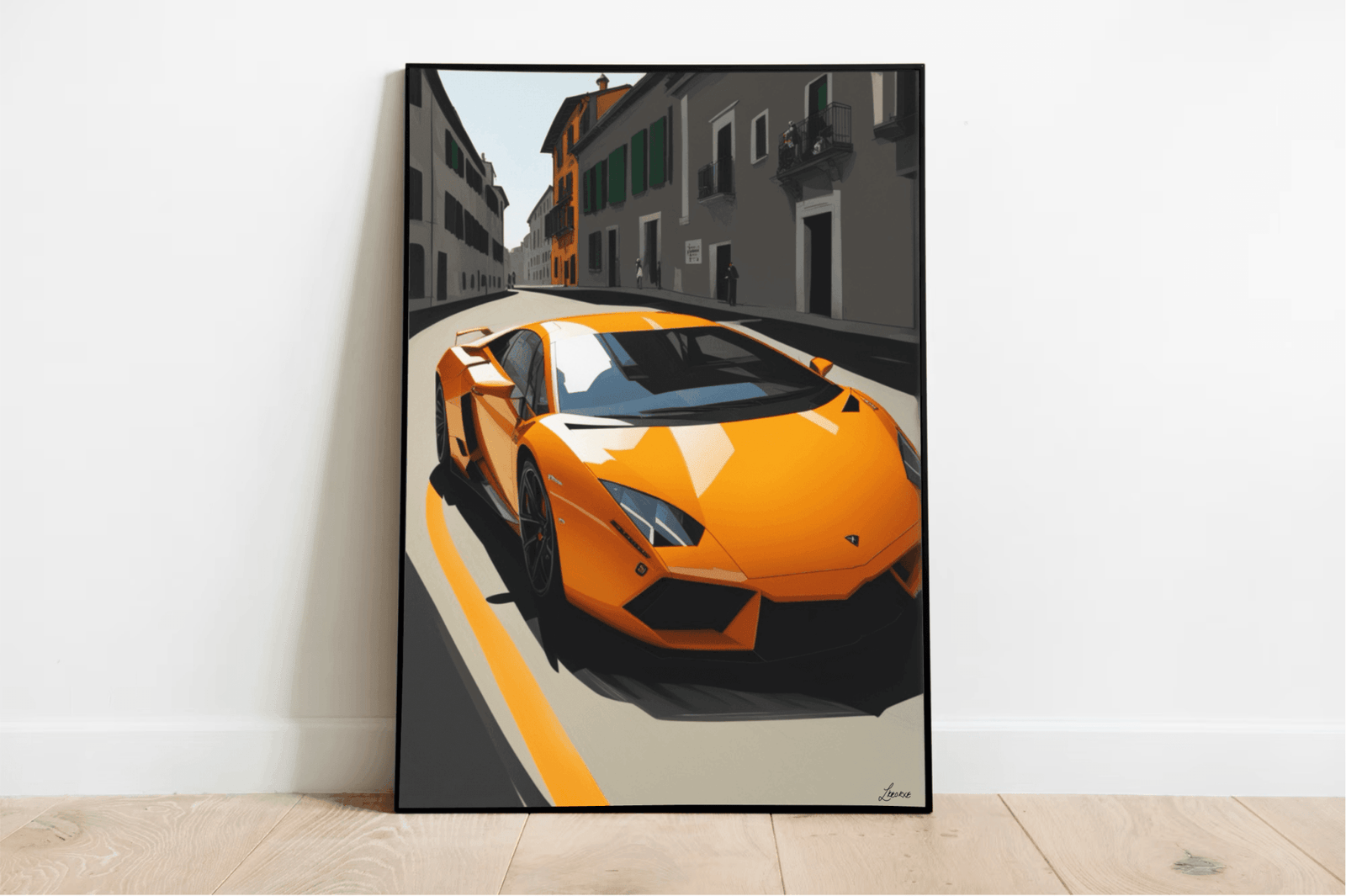 Orange Supercar Art Print | Italian Backdrop | Buy Online from The Home Crafters