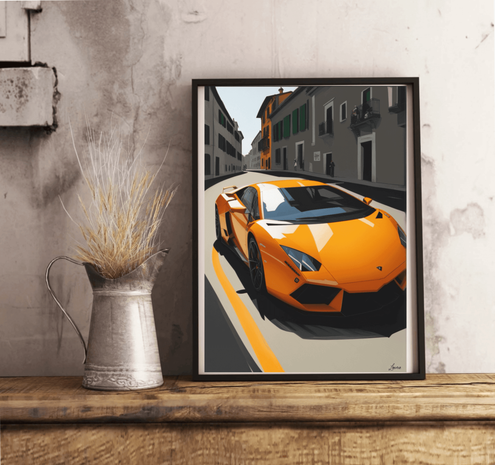 Orange Supercar Art Print | Italian Backdrop | Buy Online from The Home Crafters