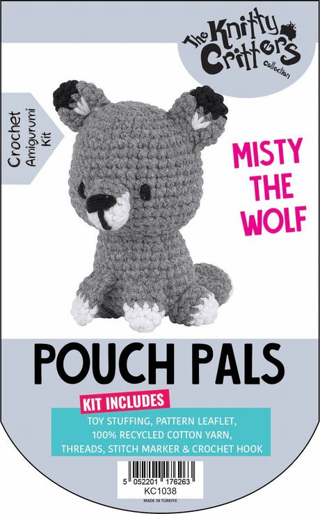 Knitty Critters Pouch Pals Crochet Kit - Misty The Wolf | Buy Online from The Home Crafters