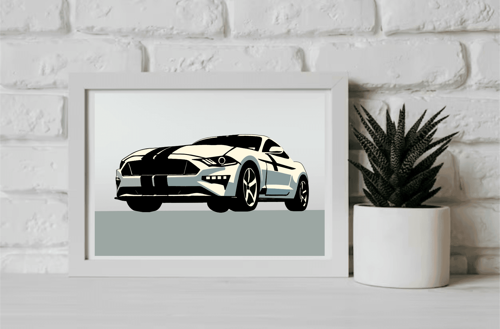 Modern Muscle Car Print – Sleek White Fastback Poster | Buy Online from The Home Crafters