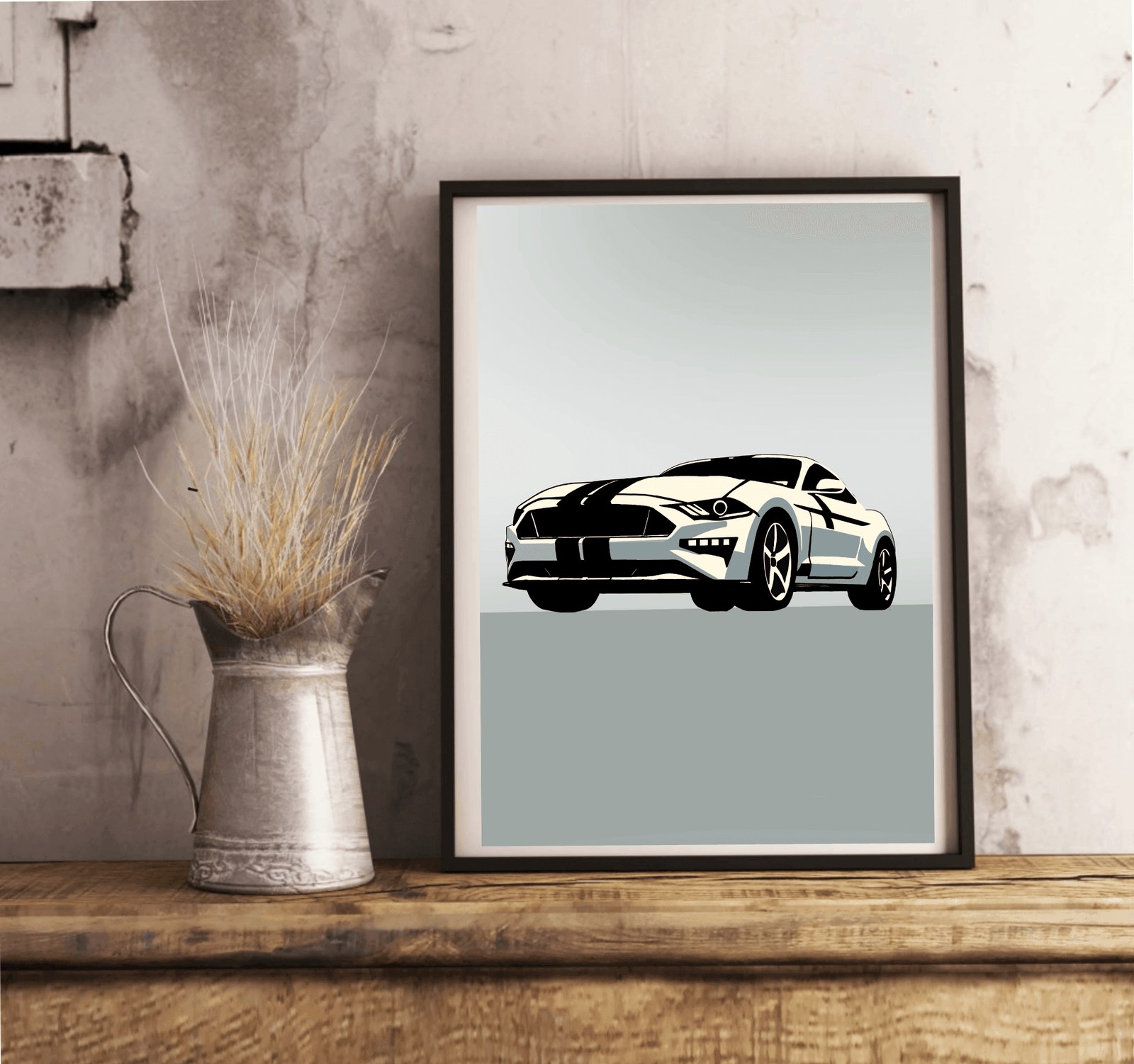 Modern Muscle Car Print – Sleek White Fastback Poster | Buy Online from The Home Crafters
