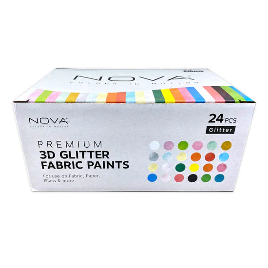 Nova 3D Glitter Fabric Paint - 24pk