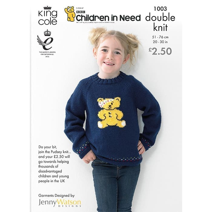 King Cole <b>Children in Need Pudsey Child's Jacket & Sweater</b> Knitting Pattern - Double Knit