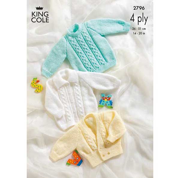 King Cole Baby Sweater, Jacket & Cardigan Knitting Pattern 2796 - 4 ply