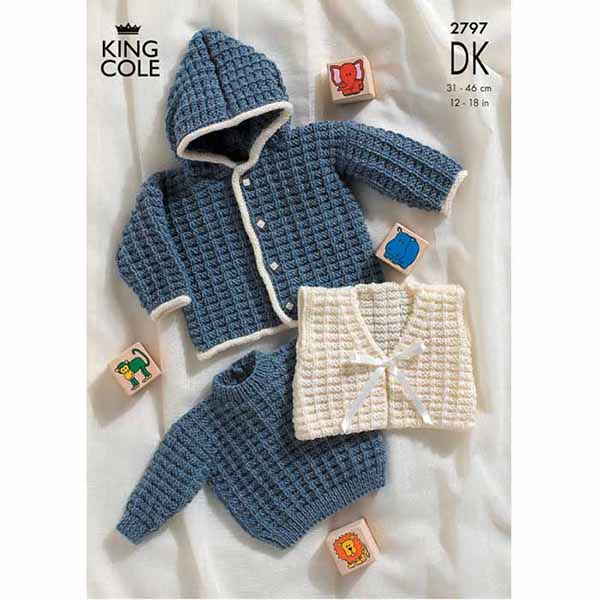 King Cole Baby Sweater, Jacket & Gilet Knitting Pattern 2797 - Double knit