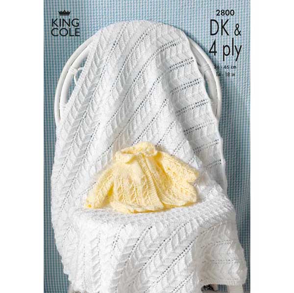 King Cole Baby Matinee Jacket & Shawl Knitting Pattern 2800 - DK & 4 Ply | Buy Online from The Home Crafters