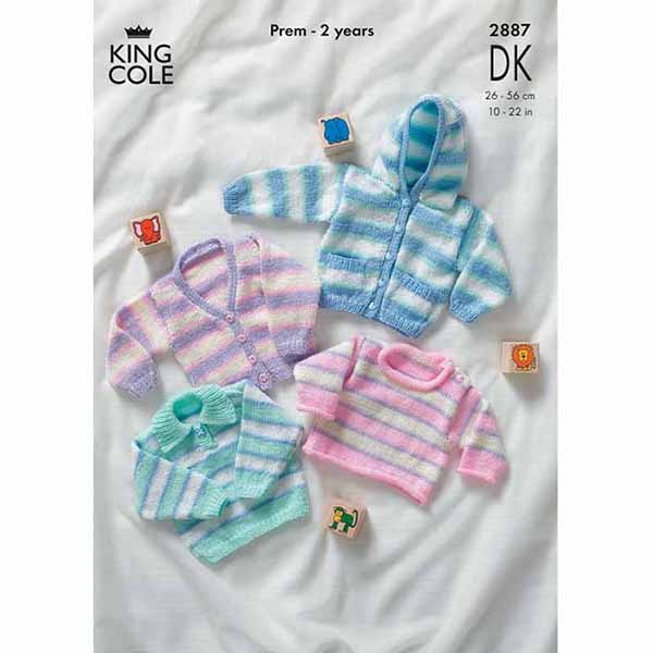 King Cole Prem Babies Jacket, Cardigan & Sweater Knitting Pattern 2887 - Double Knit