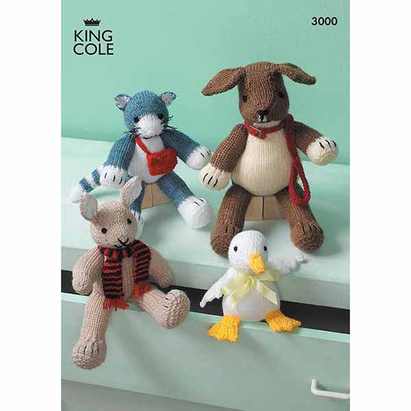 King Cole Novelty Animal Toys Knitting Pattern 3000 - Double Knit