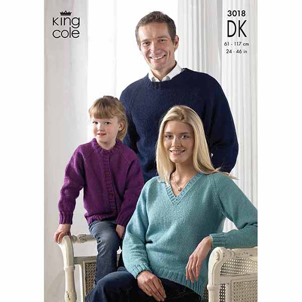 King Cole Family: Men's Ladies and Kid's Sweaters & Cardigans Knitting Pattern 3018 - Double Knit | Buy Online from The Home Crafters