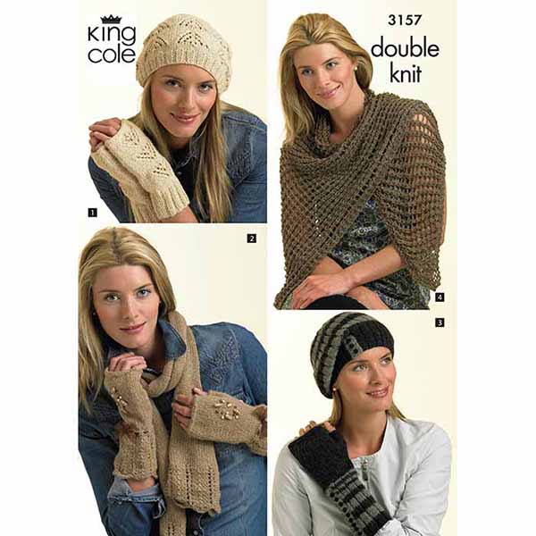 King Cole Ladies Hats, Gloves & Scarves Knitting Pattern 3157 - Double Knit