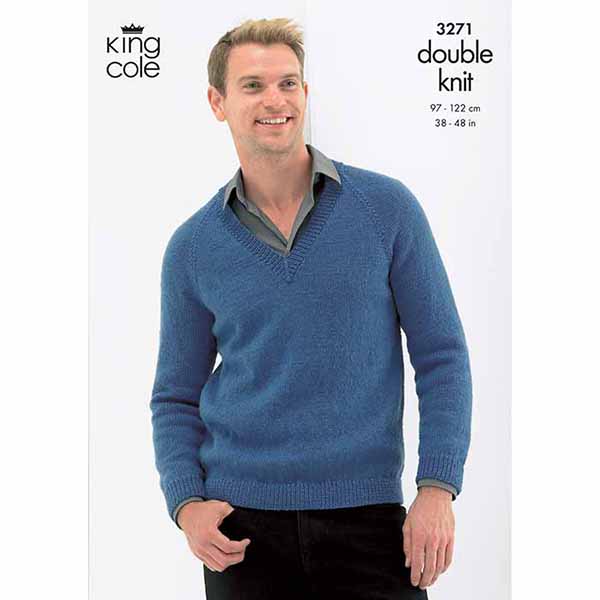 King Cole Men's Sweater & Cardigan Knitting Pattern 3271 - Double Knit