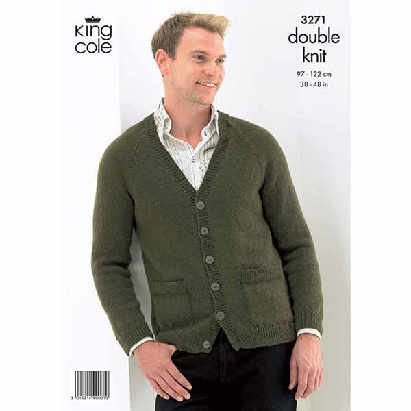 King Cole Men's Sweater & Cardigan Knitting Pattern 3271 - Double Knit