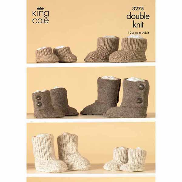 King Cole Hug Slippers Knitting Pattern 3275 - Double Knit