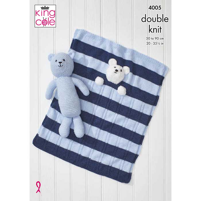 King Cole Baby Blankets & Teddy Bear Toy: Knitting Pattern 4005 - Double Knit | Buy Online from The Home Crafters