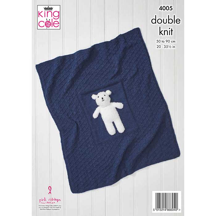 King Cole Baby Blankets & Teddy Bear Toy: Knitting Pattern 4005 - Double Knit | Buy Online from The Home Crafters