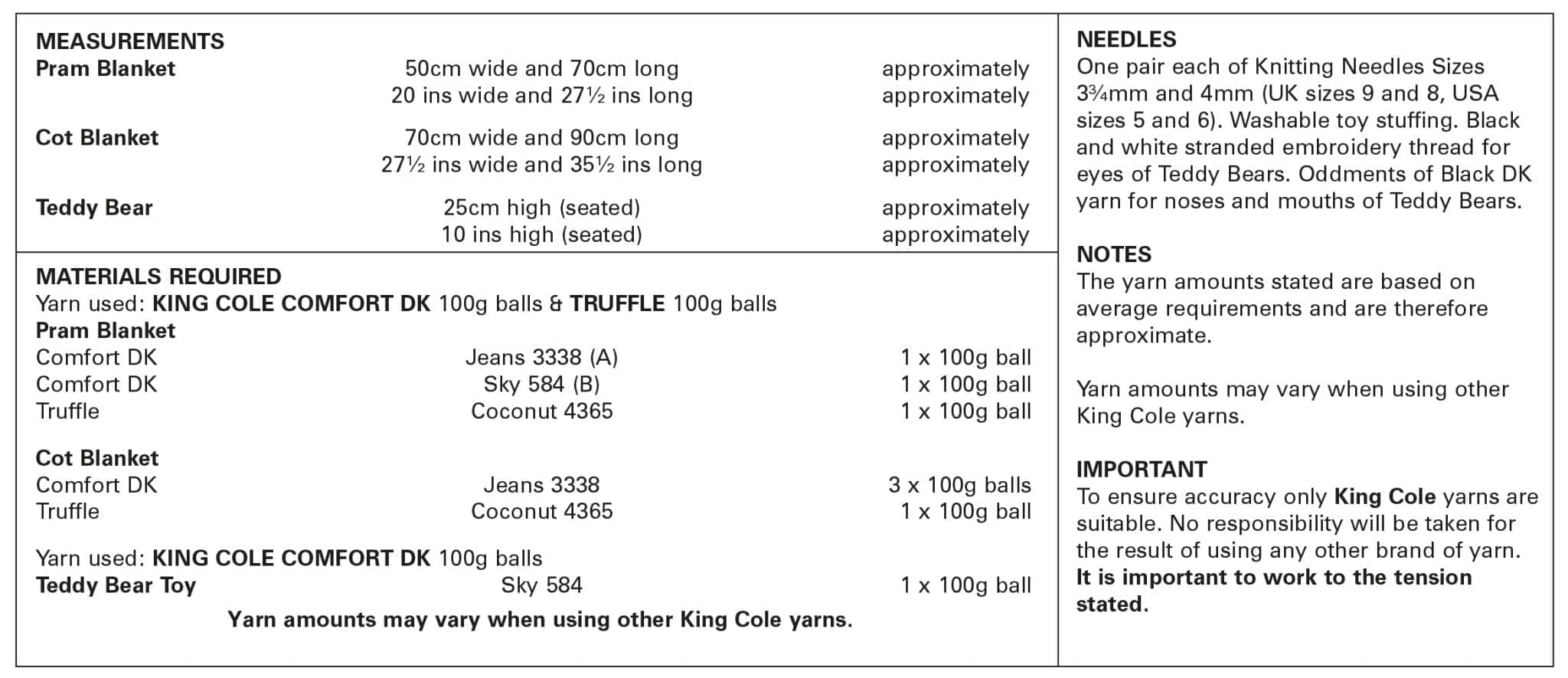 King Cole Baby Blankets & Teddy Bear Toy: Knitting Pattern 4005 - Double Knit | Buy Online from The Home Crafters