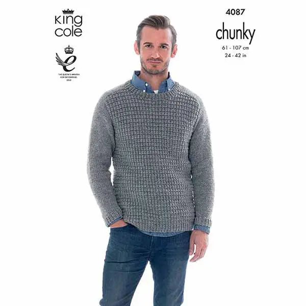 King Cole Men's and Childs Sweater & Hoodie Knitting Pattern 4087 - Chunky | Buy Online from The Home Crafters