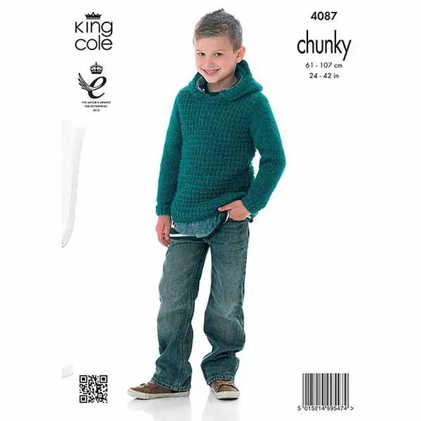 King Cole Men's and Childs Sweater & Hoodie Knitting Pattern 4087 - Chunky | Buy Online from The Home Crafters