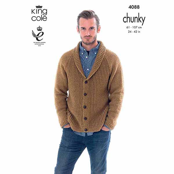 King Cole Men's & Boy's Cardigan & Hoodie Knitting Pattern 4088 - Chunky | Buy Online from The Home Crafters