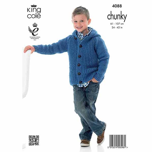 King Cole Men's & Boy's Cardigan & Hoodie Knitting Pattern 4088 - Chunky | Buy Online from The Home Crafters