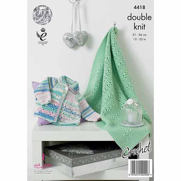 King Cole Babies Coat & Blanket Crochet Pattern 4418 - Double Knit | Buy Online from The Home Crafters