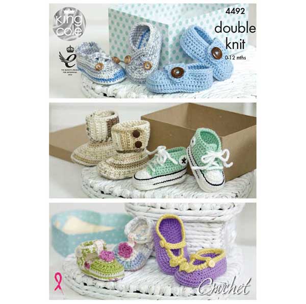 King Cole Babies Shoes Crochet Pattern 4492 - Double Knit | Buy Online from The Home Crafters