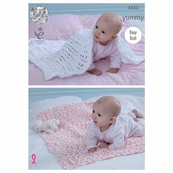 King Cole Easy Knit Babies Blankets Knitting Pattern 4533 - Yummy Chunky | Buy Online from The Home Crafters