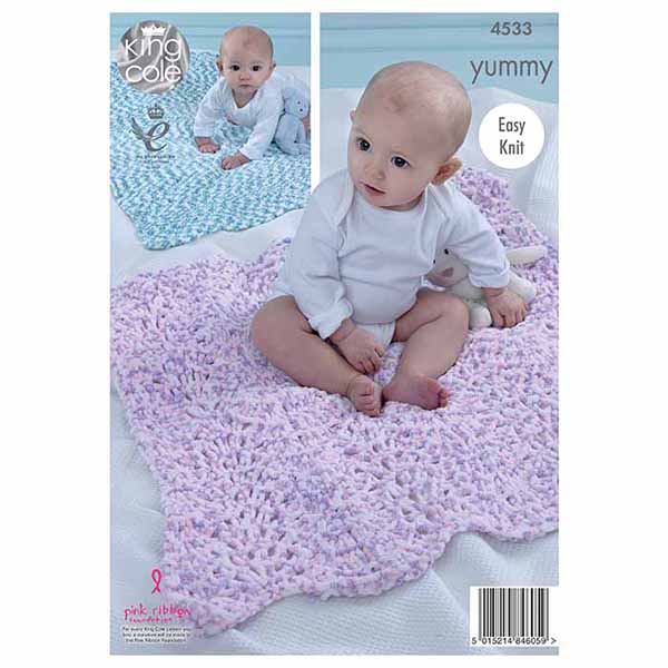 King Cole Easy Knit Babies Blankets Knitting Pattern 4533 - Yummy Chunky | Buy Online from The Home Crafters