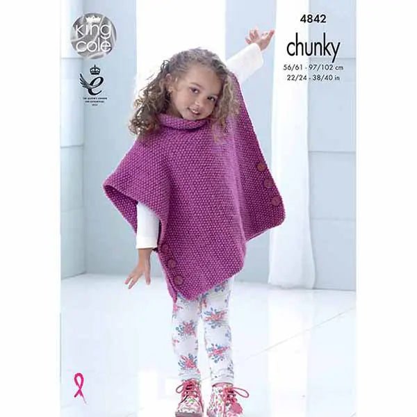 King Cole Childs and Ladies Tabard Poncho Knitting Pattern 4842 - Chunky | Buy Online from The Home Crafters