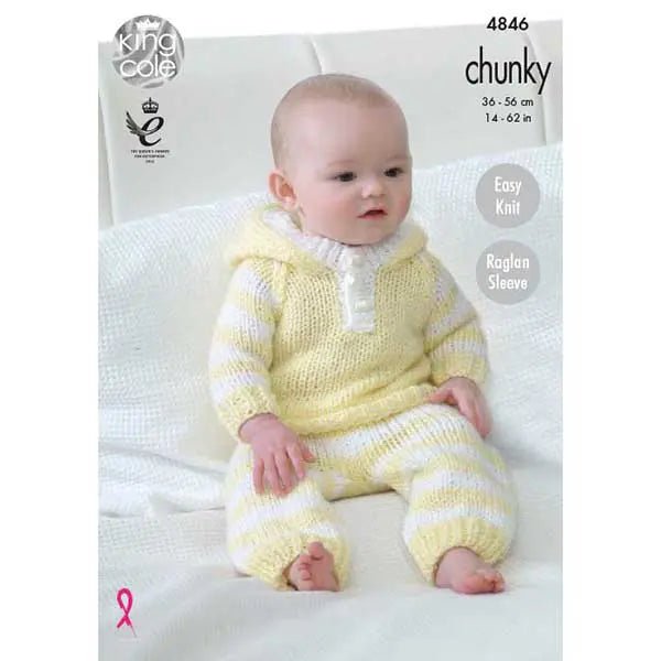 King Cole Easy Knit Babies Onesie, Hoodie, Pants & Hat Knitting Pattern 4846 - Chunky | Buy Online from The Home Crafters