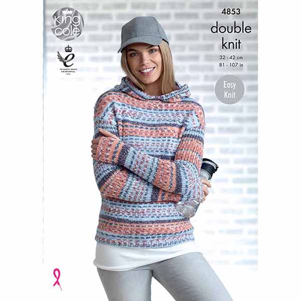 King Cole 'Easy Knit' Ladies Hoodie & Sweater Knitting Pattern 4853 - Double Knit