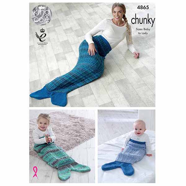 King Cole Mermaid Tail Blanket Knitting Pattern 4865 - Chunky | Buy Online from The Home Crafters