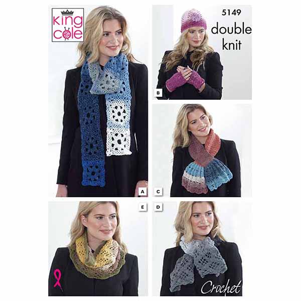 King Cole Hat, Scarf & Cowl Crochet Pattern 5149 - Double Knit