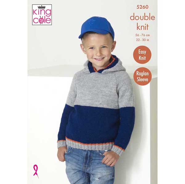 King Cole 'Easy Knit' Childs Hoodie Knitting Pattern 5260 - Double Knit