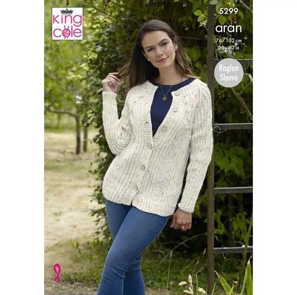 King Cole Ladies Sweater & Cardigan Knitting Pattern 5299 - Aran | Buy Online from The Home Crafters