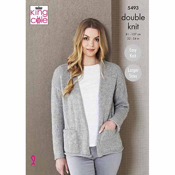 King Cole Ladies Edge to Edge Cardigan Jackets Knitting Pattern 5493 - Double Knit | Buy Online from The Home Crafters