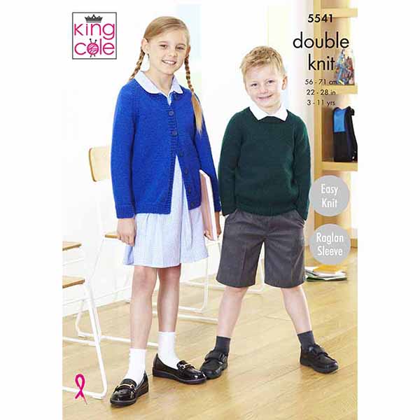 King Cole Childs 'Easy Knit' School Sweater & Cardigan Knitting Pattern 5541 - Double Knit | Buy Online from The Home Crafters
