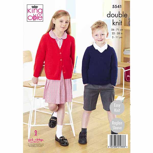 King Cole Childs 'Easy Knit' School Sweater & Cardigan Knitting Pattern 5541 - Double Knit | Buy Online from The Home Crafters
