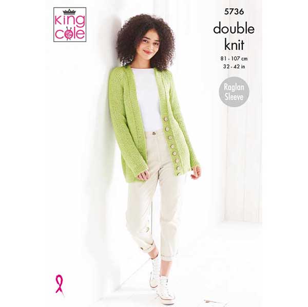 King Cole Ladies Sweater & Cardigan Knitting Pattern 5736 - Double Knit