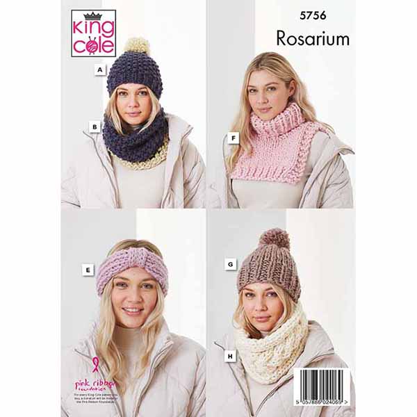 King Cole 'Easy Knit' Hats, Headband, Snoods, & Polo Neck Knittng Pattern 5756 - Mega Chunky